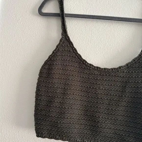 Aerie Green Knit Cropped Tank Boho Top Medium - Picture 3 of 9